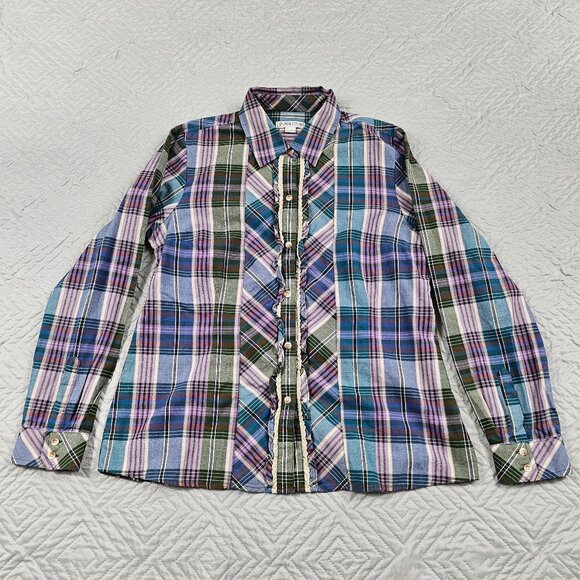 Pendleton Shirt Womens L Multicolor Plaid Long Sleeve Button Up Ruffles - NWOT - Picture 1 of 8